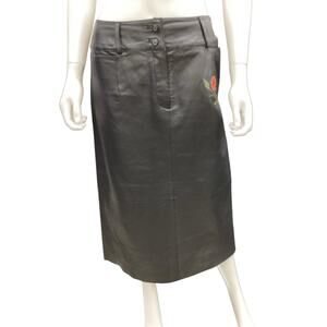 Harvé Benard Skirt Women’s SZ8 Leather Pencil Style Rose Embroidered On The Side